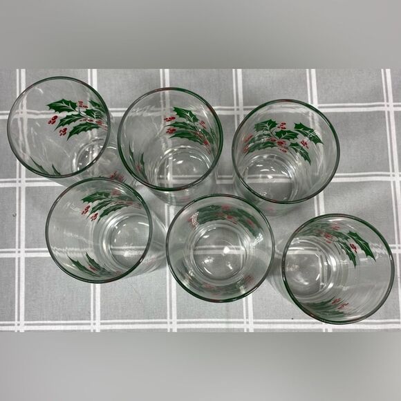 Vtg Holiday Beverage Set Holly Berries Leaves Indiana Glass Christmas Drinkware - Picture 4 of 9